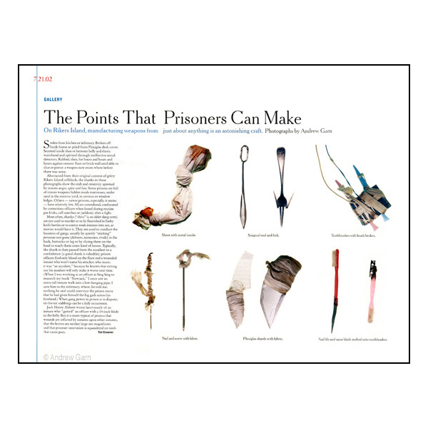  Prisoner Made Shanks, Rikers Island, NY reprinted from New York Times magazine